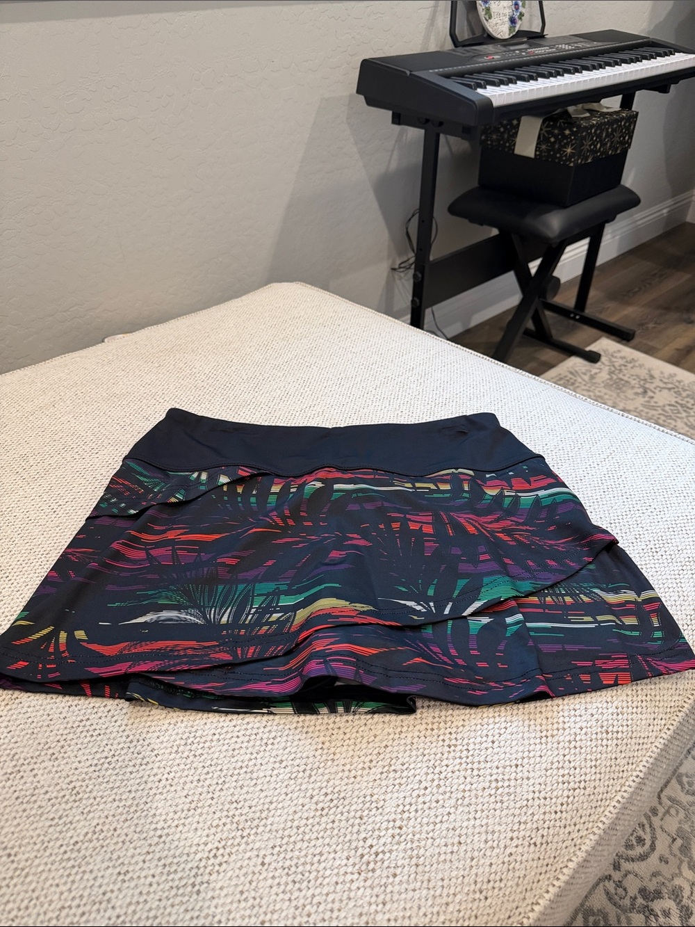 Fila Black Skort with Multicolor Tropical Stripe Print